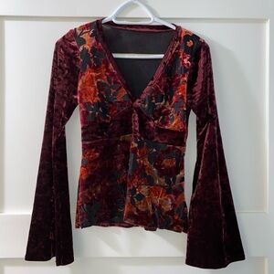 Velvet Bell Sleeve Blouse